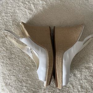 Nine West White Leather Slingback Wedge Sandal Size 7.5